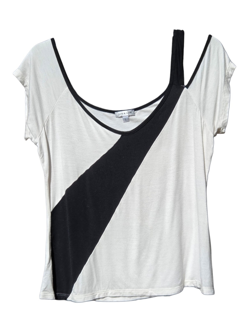 Jaye & Liam Black White Colorblock Short Sleeve Top Cut Out Shoulder - Size L